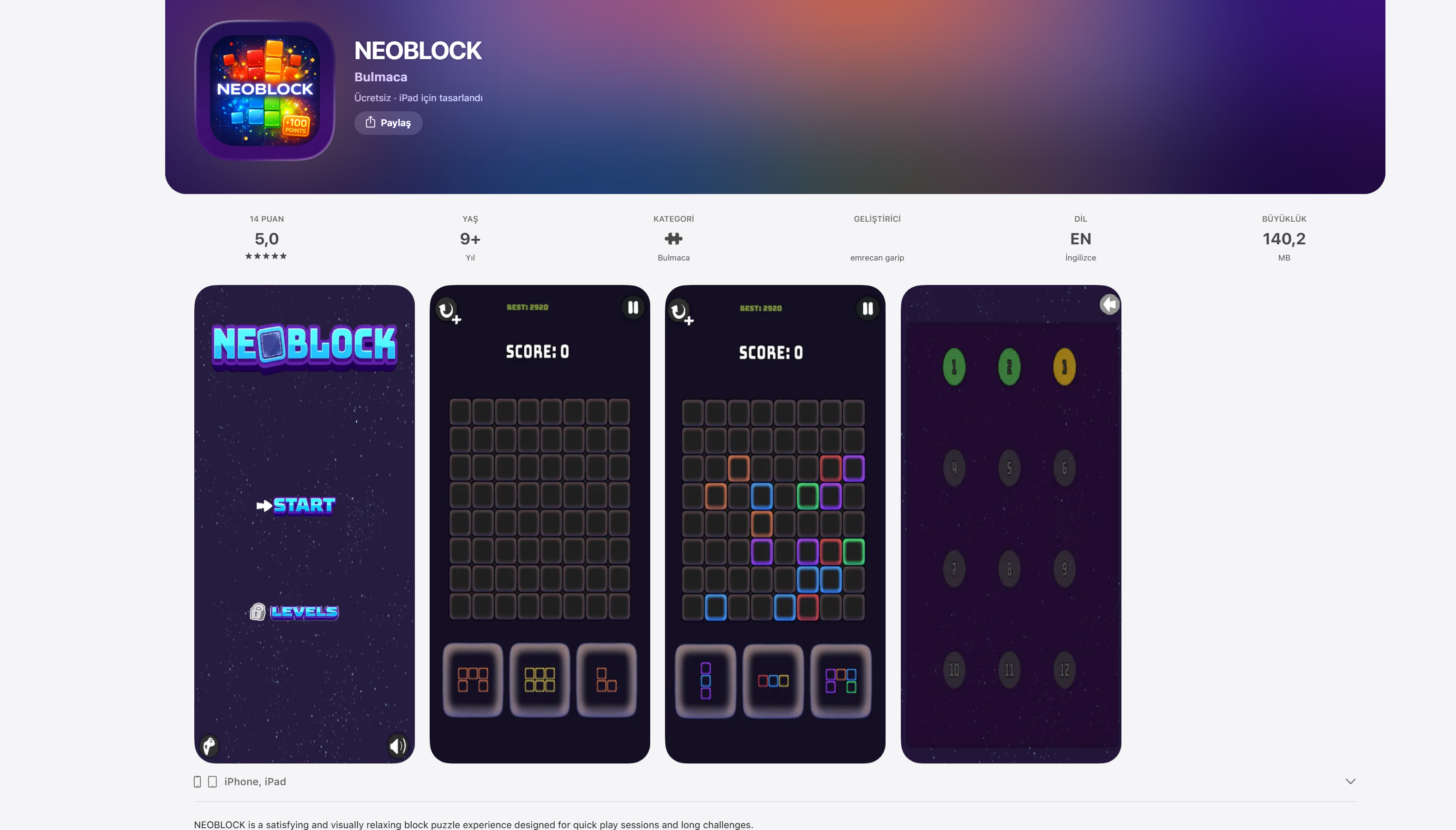 Neoblock App Store page